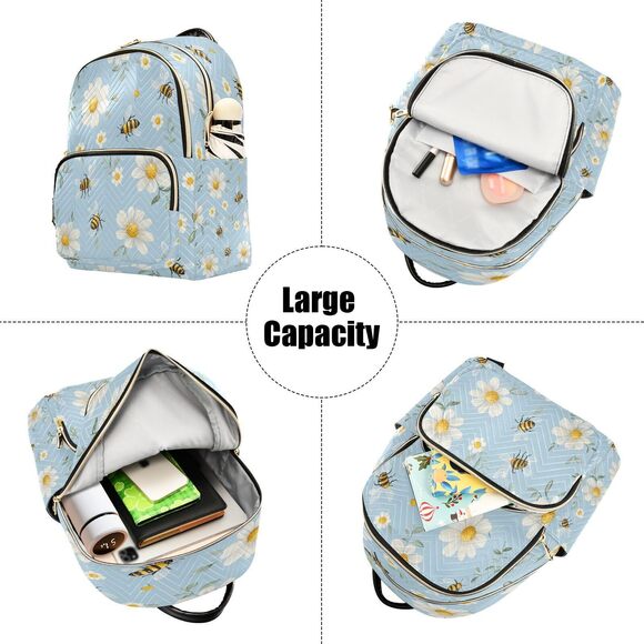 4535 Bees White Daisy Flowers03 Mini Backpack Purse Travel Bag Lightweight main image 7